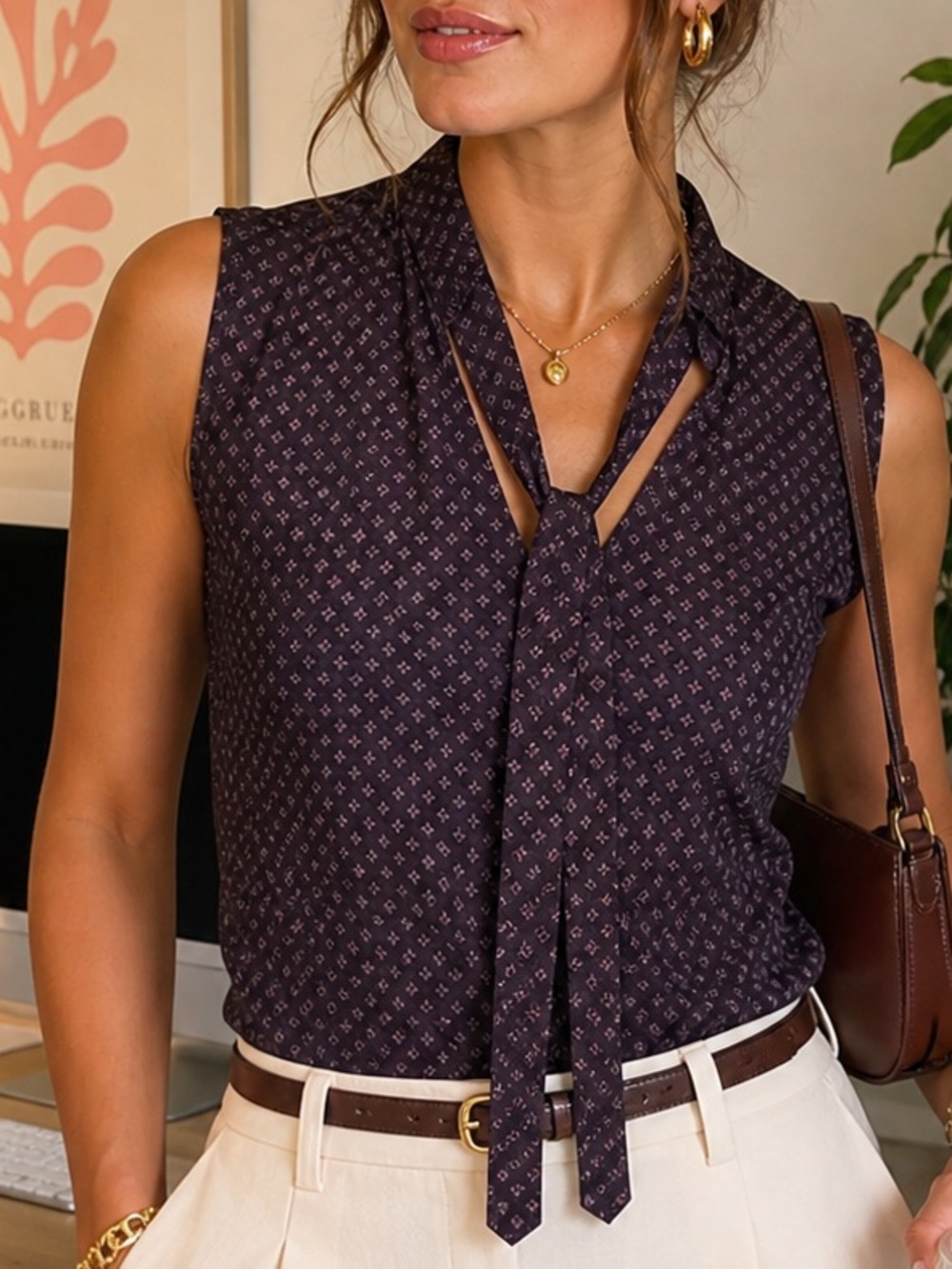 NWOT George Sleeveless Blouse XS Office Chic Tie Neck Top Workwear Summer Spring